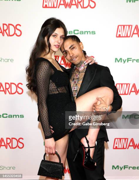 Leah Gotti and Gxx attend the 2023 Adult Video News Awards at Resorts World Las Vegas on January 07, 2023 in Las Vegas, Nevada.