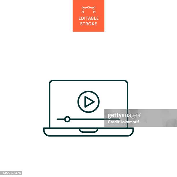 illustrations, cliparts, dessins animés et icônes de icône de ligne d’écran de vidéo sur ordinateur portable avec trait modifiable. l’icône convient à la conception web, aux applications mobiles, à l’interface utilisateur, à l’expérience utilisateur et à la conception d’interface graphique - mode d'emploi