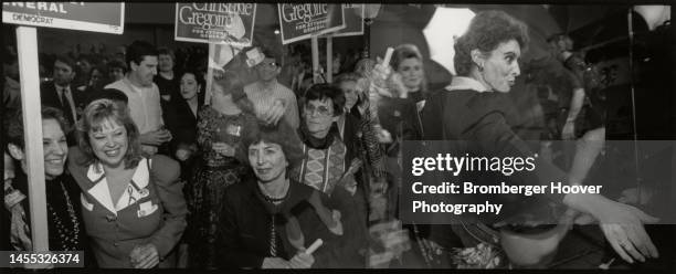 Multiple-exposure views of supporters and newly-elected Attorney General Christine Gregoire as they all celebrate on election night at the Sheraton...