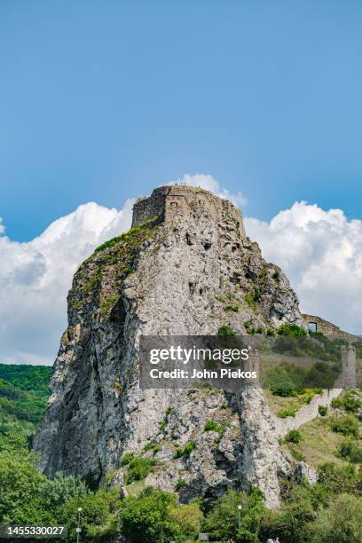 view of the ruins of devin castle, bratislava, slovakia, from a danube river cruise ship. on may 10, 2022 - slovakia stock pictures, royalty-free photos & images