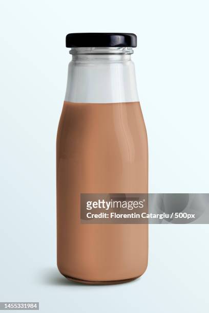 fresh chocolate milk in a glass bottle mockup,romania - chocolate milk bottle stock pictures, royalty-free photos & images