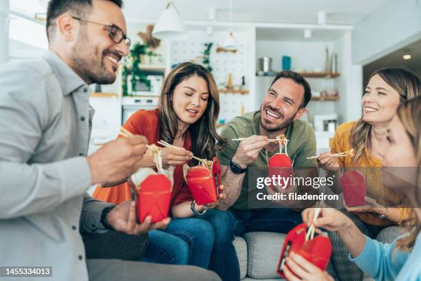 it's more delicious with good friends - chinese takeout stock pictures, royalty-free photos & images