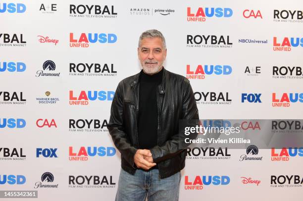 George Clooney attends Secretary of Education Miguel Cardona joins George Clooney for tour of Roybal film and television production magnet school at...