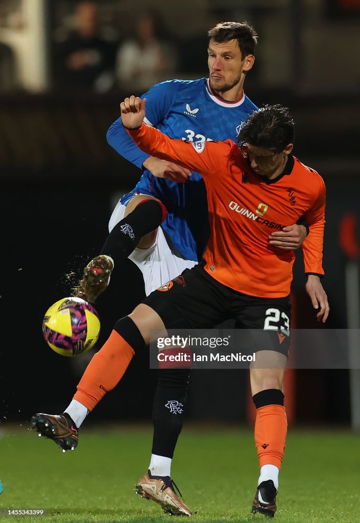 Barisic Rangers Borna Barisic of rangers vies with ian Harkes of Dundee United during ...