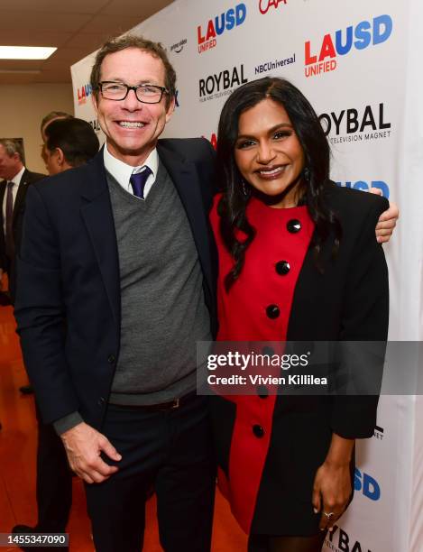 President of Creative Artists Agency Richard Lovett and Mindy Kaling attend Secretary of Education Miguel Cardona joins George Clooney for tour of...