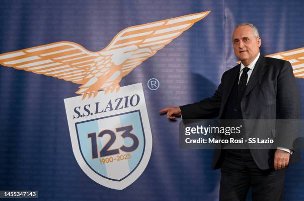 Lazio President Claudio Lotito poses as SS Lazio celebrate 123 years at the Rome Cavalieri on January 09, 2023 in Rome, Italy.