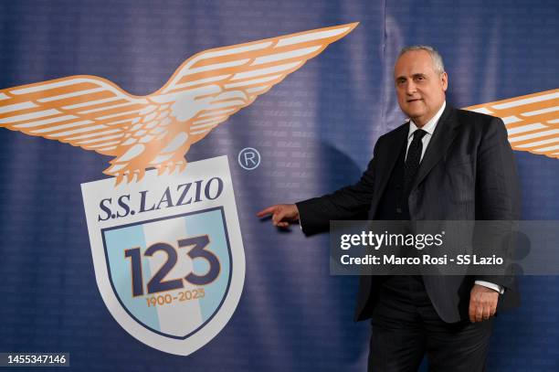 Lazio President Claudio Lotito poses as SS Lazio celebrate 123 years at the Rome Cavalieri on January 09, 2023 in Rome, Italy.