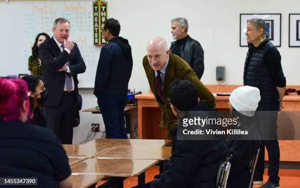 Co-chairman of the CAA-Roybal advisory board Bryan Lourd meets students at Secretary of Education Miguel Cardona joins George Clooney for tour of...