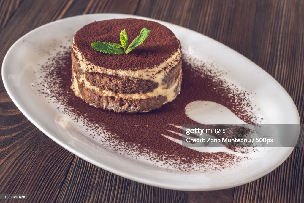 Portion of tiramisu - Italian dessert close up,Romania