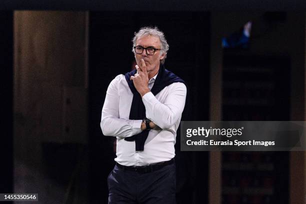 Olympique Lyon Head Coach Laurent Blanc during the Ligue 1 match between Olympique Lyonnais and LOSC Lille at Groupama Stadium on October 30, 2022 in...