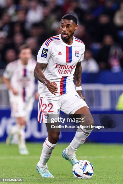 Jeff Reine-Adélaide of Lyon in action during the Ligue 1 match between Olympique Lyonnais and LOSC Lille at Groupama Stadium on October 30, 2022 in...