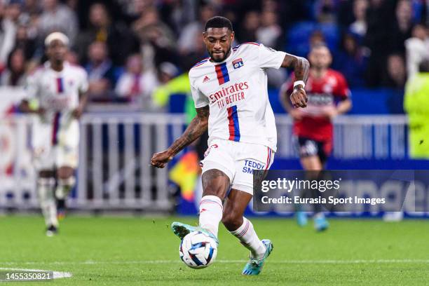 Jeff Reine-Adélaide of Lyon looks to pass the ball during the Ligue 1 match between Olympique Lyonnais and LOSC Lille at Groupama Stadium on October...