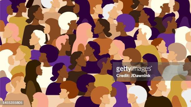 stockillustraties, clipart, cartoons en iconen met multi-racial group of women pattern in abstract colors - womens day