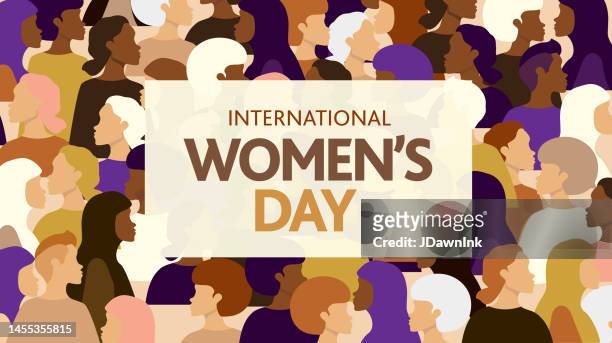 international women’s day banner design with multi-racial group of women in abstract colors - religious dress stock illustrations