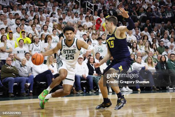 Malik Hall of the Michigan State Spartans plays against the Michigan Wolverines at Breslin Center on January 07, 2023 in East Lansing, Michigan.