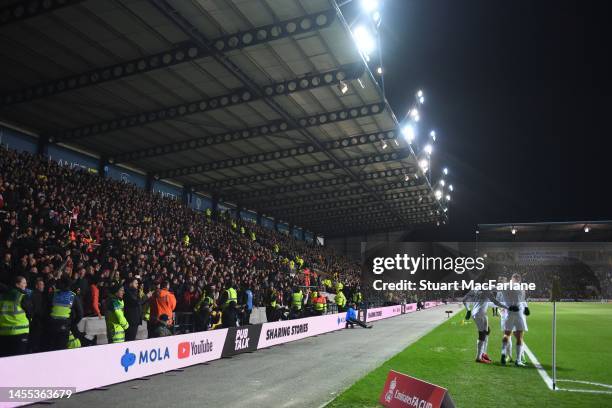 The Arsenal players celebrate Eddie Nketiah's 2nd goal in front of their fans during the Emirates FA Cup Third Round match between Oxford United and...