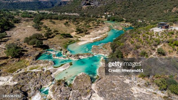 oman, dhofar, salalah, aerial view of wadi darbat river in sunshine - salalah stock pictures, royalty-free photos & images