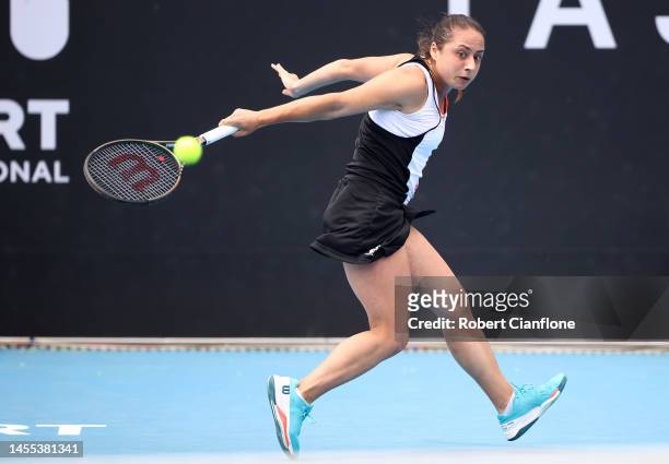 Elisabetta Cocciaretto of Italy competes in her first round match against Alizé Cornet of France during day two of the 2023 Hobart International at...