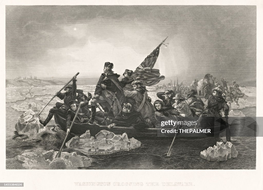 President George Washington crossing the Delaware engraving 1898