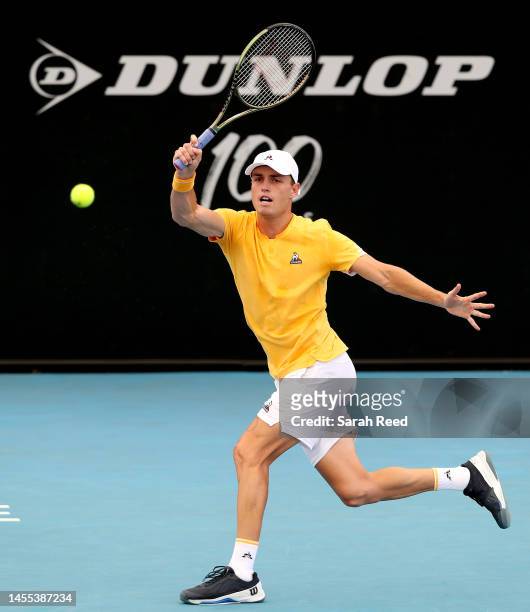 Christopher O'Connell of Australia competes against Tommy Paul of the USA during day two of the 2023 Adelaide International at Memorial Drive on...