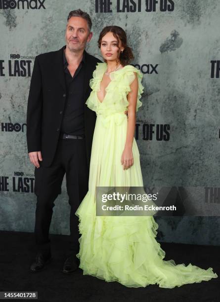 Ol Parker and Nico Parker attend the Los Angeles premiere of HBO's "The Last of Us" at Regency Village Theatre on January 09, 2023 in Los Angeles,...
