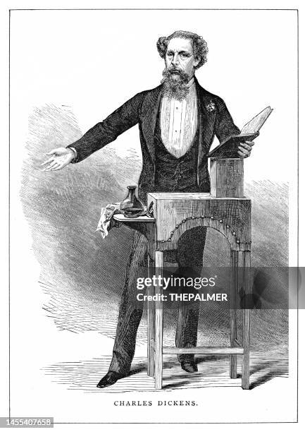 charles dickens engraving 1894 - charles dickens stock illustrations
