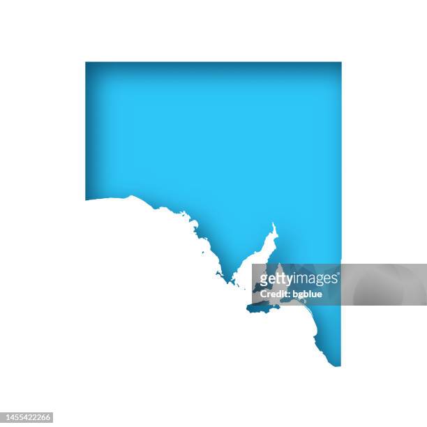 ilustraciones, imágenes clip art, dibujos animados e iconos de stock de mapa de australia del sur - libro blanco recortado sobre fondo azul - australia meridional