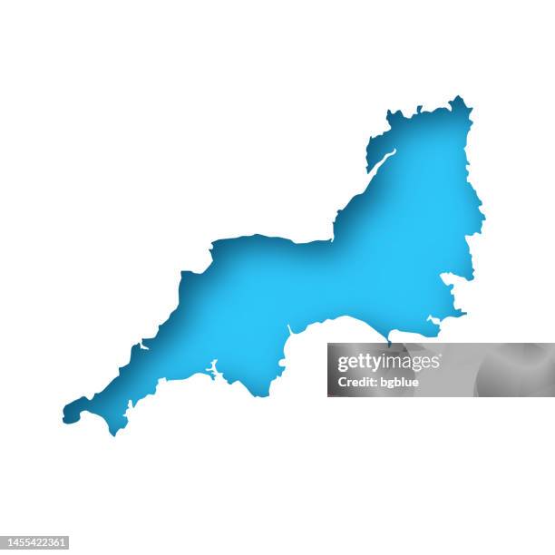 ilustrações de stock, clip art, desenhos animados e ícones de south west map - white paper cut out on blue background - sudoeste da inglaterra