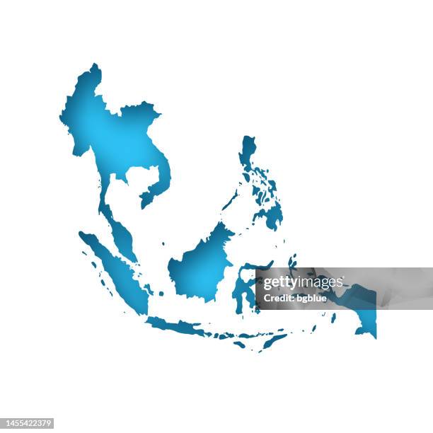 southeast asia map - white paper cut out on blue background - map southeast asia vector stock illustrations