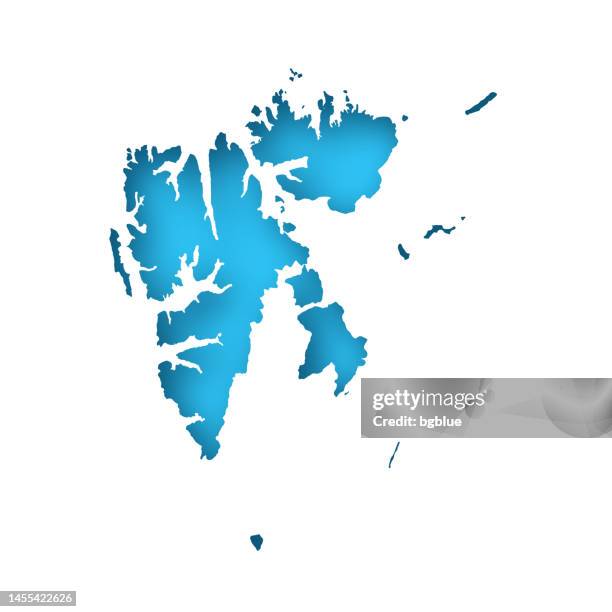 svalbard map - white paper cut out on blue background - svalbard stock illustrations