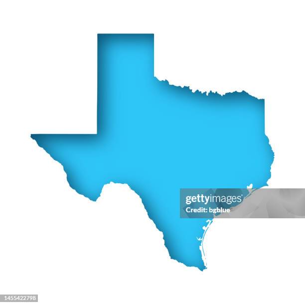 texas karte - weißes papier ausgeschnitten auf blauem hintergrund - golfküstenstaaten stock-grafiken, -clipart, -cartoons und -symbole