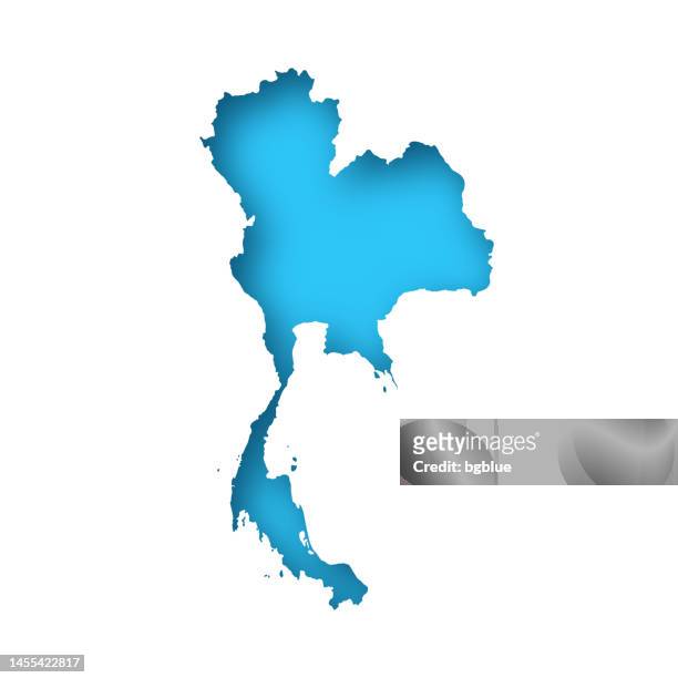 thailand map - white paper cut out on blue background - bangkok map stock illustrations