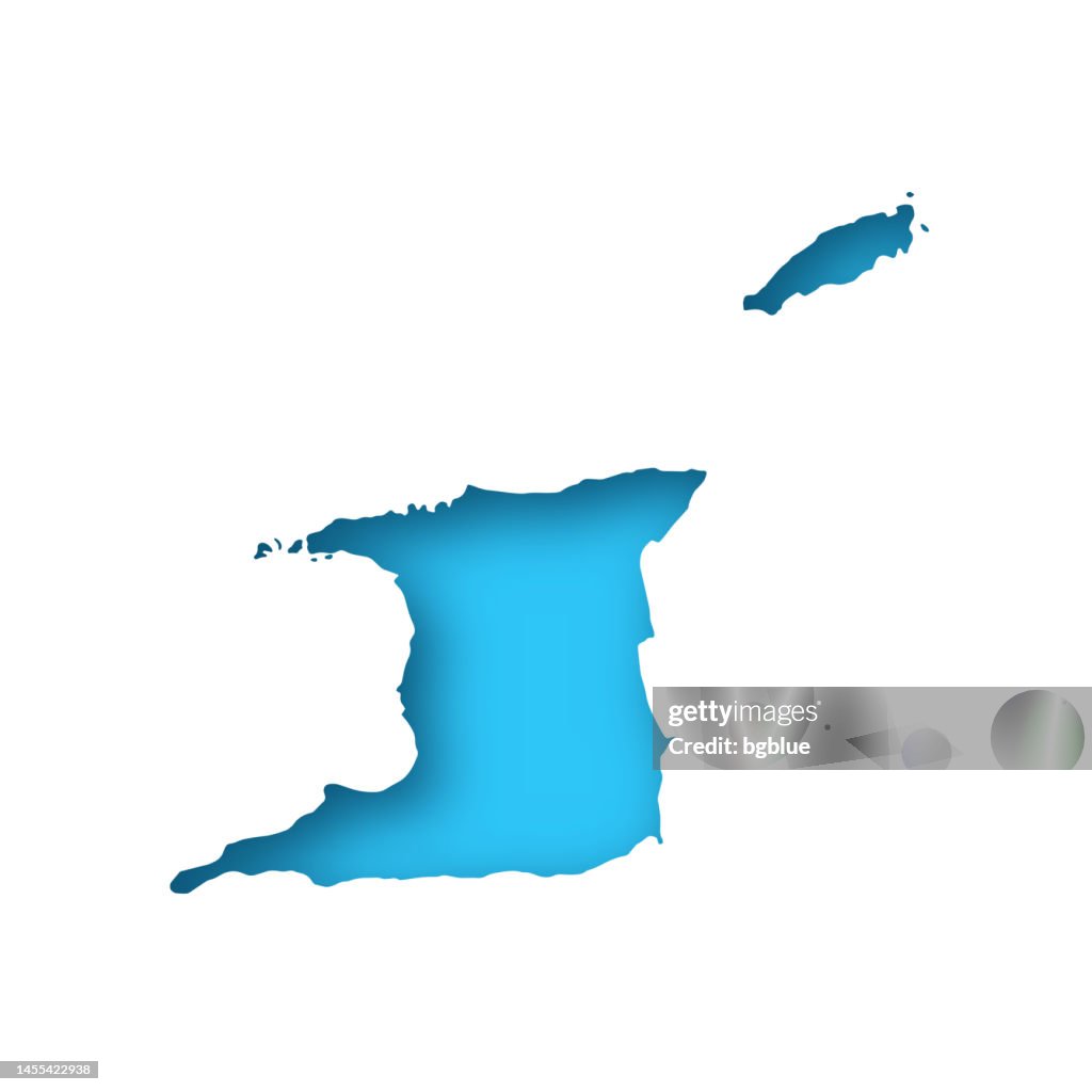 Mapa de Trinidad y Tobago - Libro blanco recortado sobre fondo azul