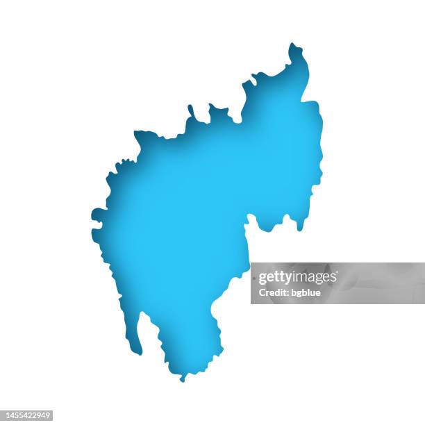 tripura map - white paper cut out on blue background - tripura stock illustrations