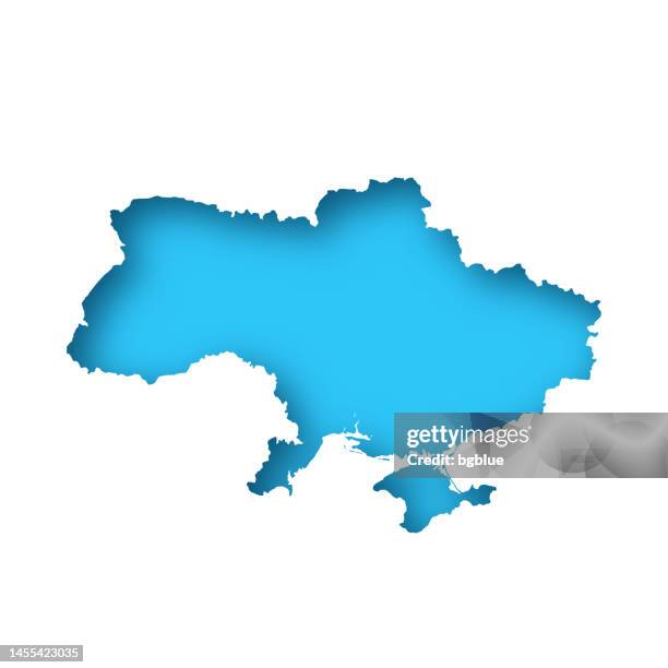 ukraine map - white paper cut out on blue background - kyiv map stock illustrations