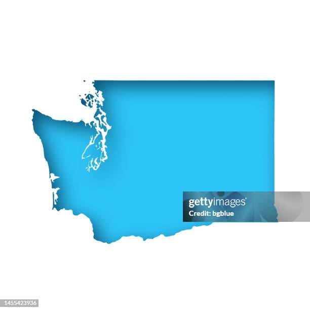 washington map - white paper cut out on blue background - washington map stock illustrations