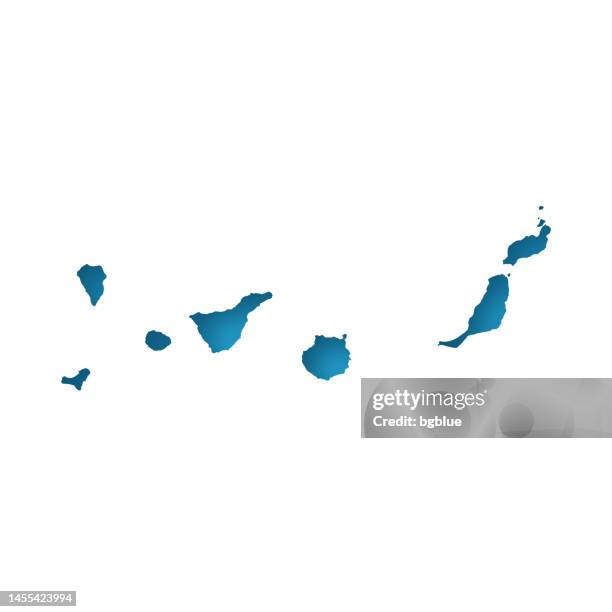 canary islands map - white paper cut out on blue background - canary islands map stock illustrations