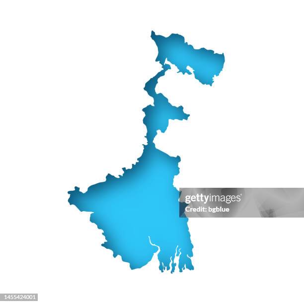 west bengal map - white paper cut out on blue background - west bengal stock illustrations