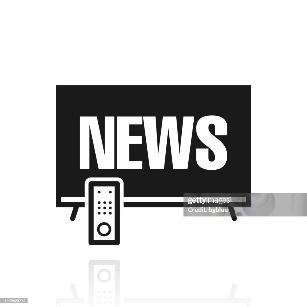 NEWS on TV. Icon with reflection on white background