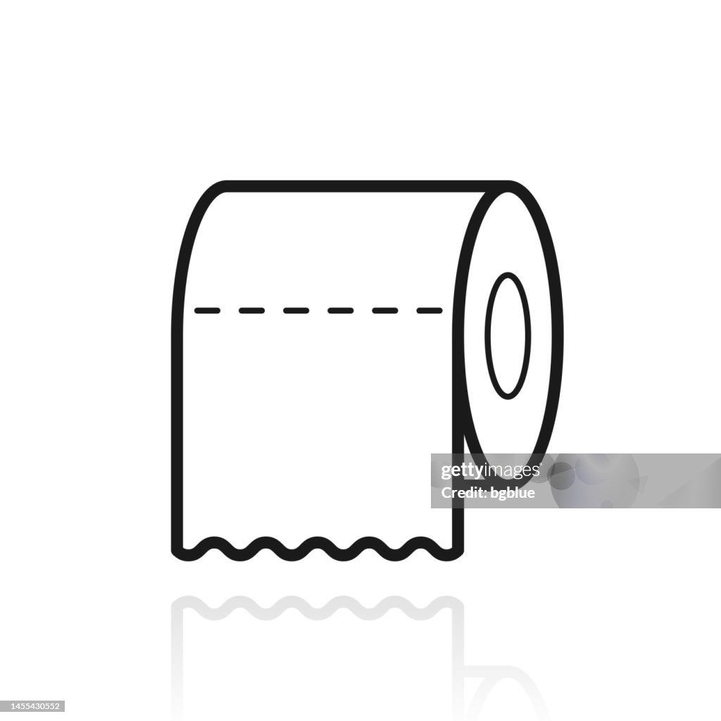 Toilet paper roll. Icon with reflection on white background