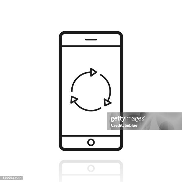 refresh or reload on smartphone. icon with reflection on white background - phone screen reflection stock illustrations
