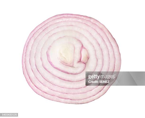 slice of red onion - red onion white background stock pictures, royalty-free photos & images