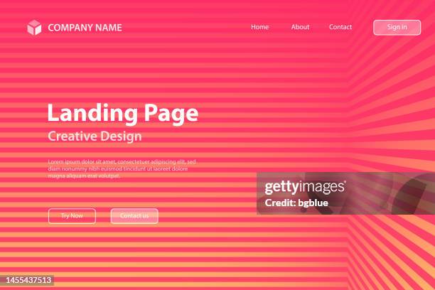 landing page template - abstract striped background - trendy red gradient - room corner stock illustrations