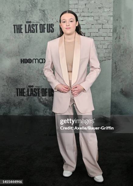 Bella Ramsey attends the Los Angeles Premiere of HBO's "The Last of Us" at Regency Village Theatre on January 09, 2023 in Los Angeles, California.