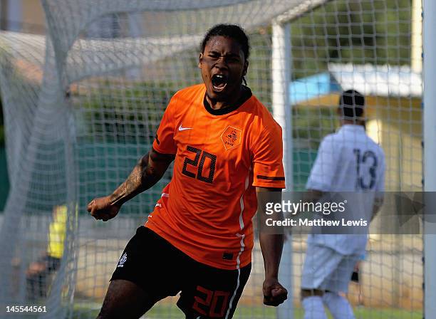 Giliano Wijnaldum of the Netherlands celebrates his goal during the Toulon Tournament 3rd/4th Place Play off match between France and the Netherlands...