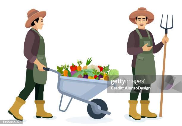 farmer. different poses design. - gardening stock illustrations