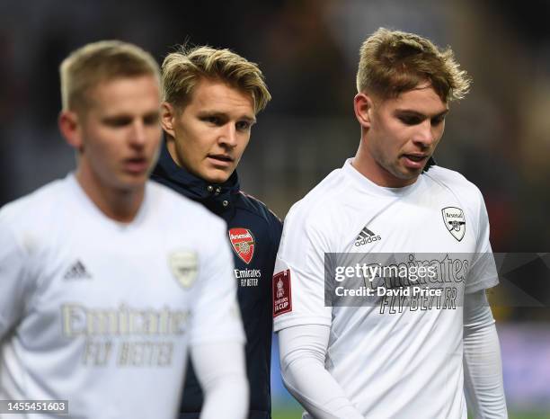 Martin Odegaard and Emile Smith Rowe of Arsenal after the FA Cup 3rd round match between Oxford United and Arsenal at Kassam Stadium on January 09,...