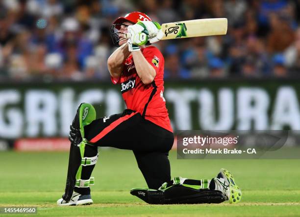 Sam Harper of the Renegades bats during the Men's Big Bash League match between the Adelaide Strikers and the Melbourne Renegades at Adelaide Oval,...