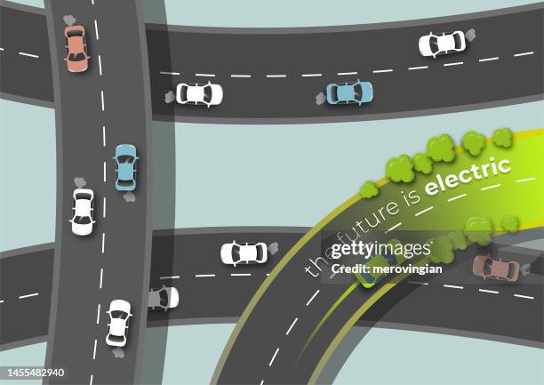 stockillustraties, clipart, cartoons en iconen met electric vehicle separates from other fossil fuel vehicles - biodiesel