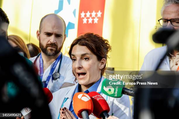 An emergency physician at the Hospital La Paz attends to the media in the emergency room of the Hospital Universitario de La Paz, on 10 January, 2023...